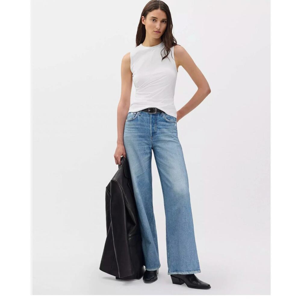 Rag and Bone Jersey Wrap Tank White Ruched Top Women's S P Casual Cotton FLAW